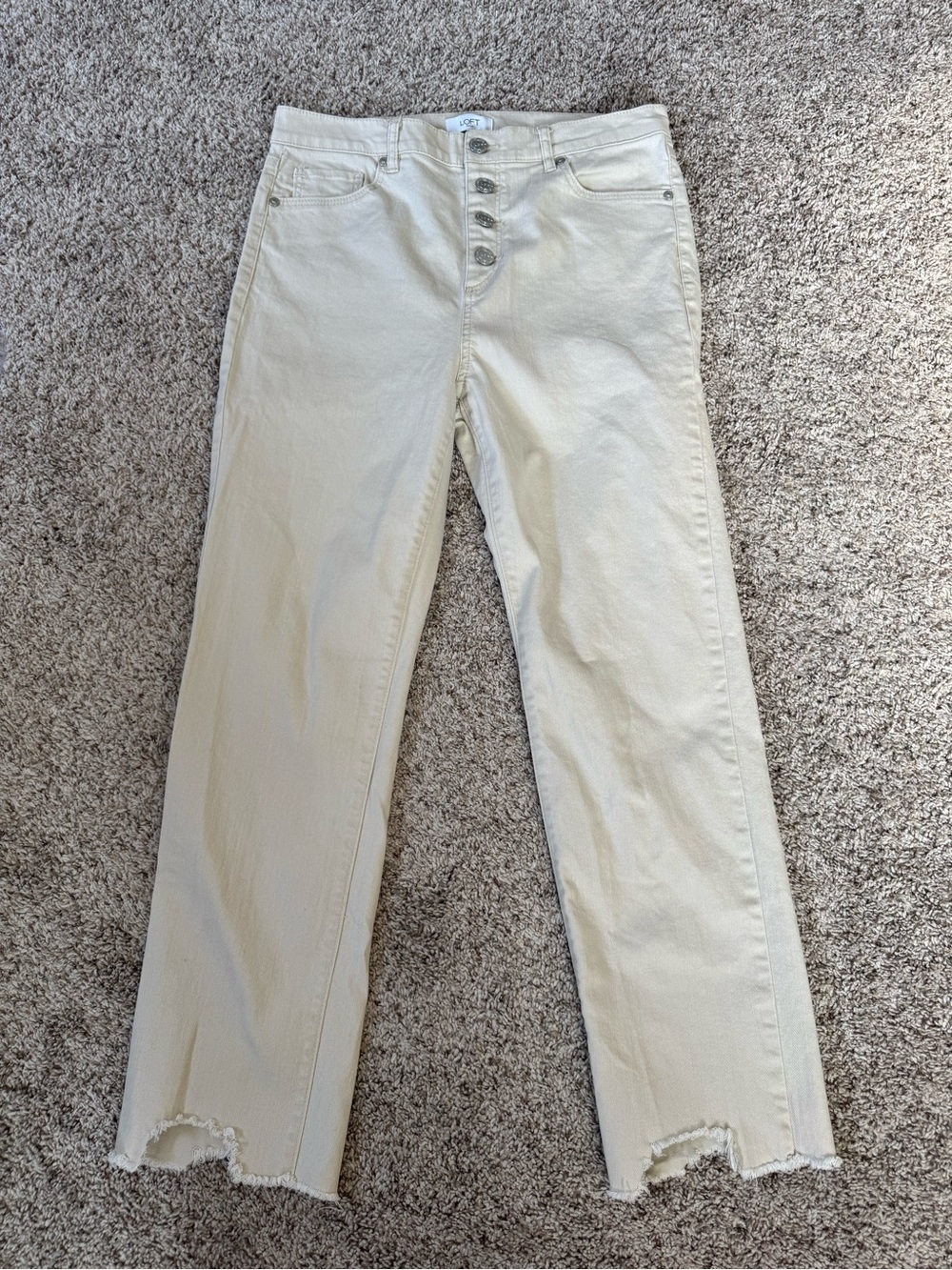 LOFT Cream Straight-Leg Button-Fly Jeans